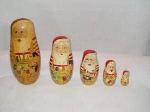 Vintage russische verschachtelte Puppen alte Welt Weihnachtsmann handbemalt 5 Stück Matroschka - Bild 1 von 12