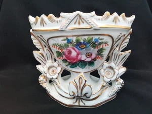 ANTIQUE 1760 SEVRES FRANCE FAN VASE PORCELAIN FLORAL MARKED G WITHIN DOUBLE L L - Picture 1 of 24