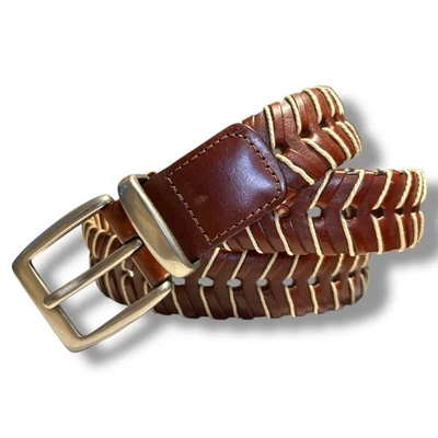 Cinto trançado de couro marrom Tommy Bahama fivela de prata masculino tamanho 38 - Imagem 1 de 4