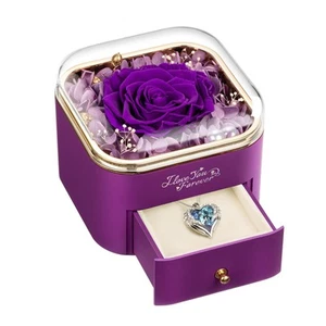 Preserved Real Purple Rose with Angle Wings Necklace, Mothers Day Flowers Gif... - Picture 1 of 7