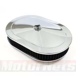 12"x2" Chrome Oval Steel Air Cleaner Black Washable 4BBL Ford Chevy Mopar Holley - Picture 1 of 5