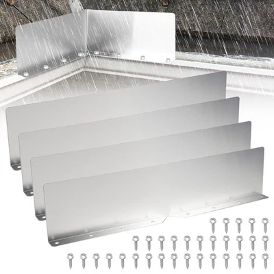 4PCS Rain Gutter Valley Splash Guards Roof Rain Diverter Corner Protector Silver - Image 1 of 4