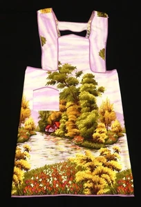 VINTAGE COTTAGE NATURE DESIGN COTTON PINAFORE APRON - Foto 1 di 10