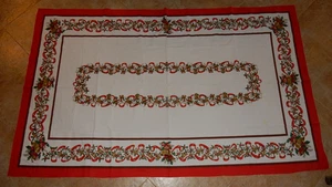 Vintage Weihnachten Tischdecke Bordüre Druck mit Glocken Band Stechpalme 94 x 58 cm - Bild 1 von 11