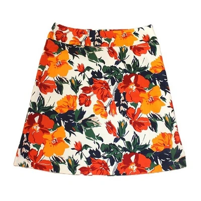 OSCAR by Oscar de la Renta A-Line Floral Cotton Skirt Ivory Multicolor Size 12 - Image 1 of 4