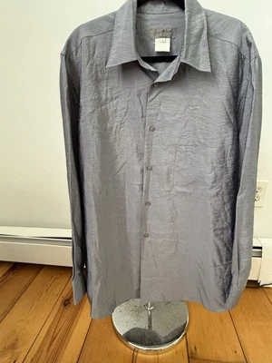 Camisa abotonada vintage Yohji Yamamoto gris/azul talla L - mezcla de seda Foto 1 de 4