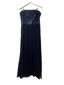 Ralph Lauren evening women's Dress sequined strapless long lined size 12 blue - Picture 1 of 17