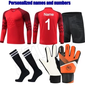 Football Kids Boys Goalkeeper kits Shirt Gloves Shorts Padded Elbow Goalie Sets - Picture 1 of 25