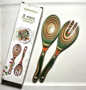 Wooden Spoon and Wooden Spork- Carved Wood Salad Servers Set of 2: Spoon & Spork - Picture 1 of 2