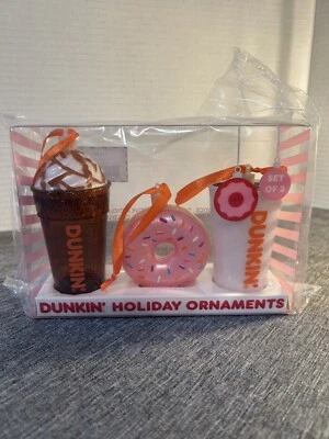Dunkin  Christmas Tree Ornaments 3 Piece Set  Limited Edition Latte Donut Coffee - Image 1 of 3