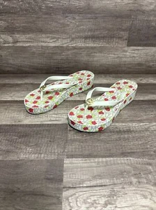 Michael Kors Bedford Platform Thong FlipFlops Vanilla Floral Logo Size 8 M RX21B - Picture 1 of 10