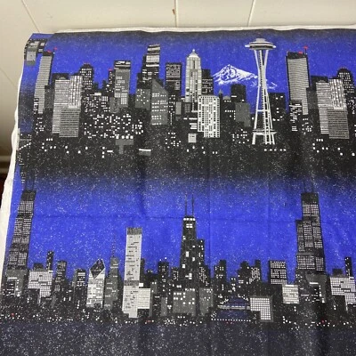 Fabric Traditions Vintage NY DC Hollywood Glitter Seattle Night  skyline 1998 - Image 1 of 4