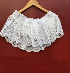 Free People Crop Top XS FP One White Lace Shirt Cropped Off The Shoulder Blouse - Picture 1 of 4