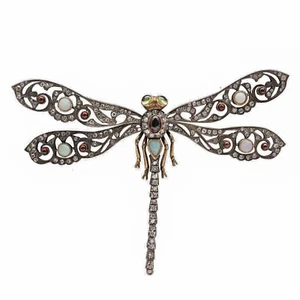 Broche prendedor antiguo victoriano imperial de oro de 14 quilates con gemas de libélula firmado - Imagen 1 de 24