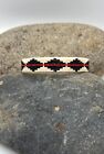 Navajo Handmade Black Red Glass Seed Bead Rug Pattern Cuff Bracelet 6 7/8
