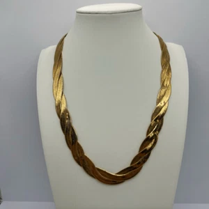 Avon VTG Herringbone Necklace Triple Weave Braided Twist Gold Tone Statement 19" - Picture 1 of 6