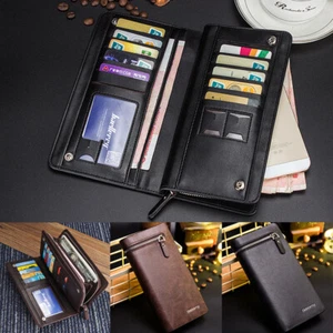 Men Long Wallet Credit Card Holder Large Capacity Purse Leather Money Bag Clutch - Picture 1 of 17