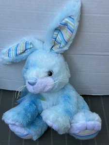 Conejito de felpa azul nariz satinada con almohadillas para pies a rayas pastel y orejas interiores 14 pulgadas - Imagen 1 de 8