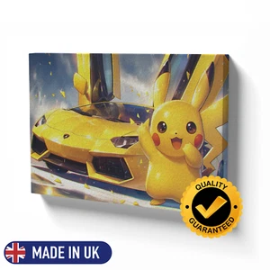 Pikachu Supercar Leinwandbild Kunstwerk Gemälde Kiefernholz gerahmt Wandbild Deko - Bild 1 von 5