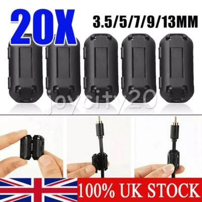 20*Ring Core Ferrite Bead Choke Clamp Coil RFI Cable Clip Snap On 3.5/5/7/9/13mm - Image 1 of 4