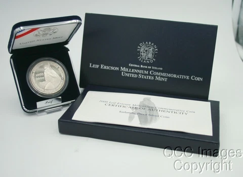 2000 Leif Ericson Proof Dollar w/Box & COA / No Stickers / Estate Fresh Cover