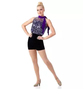 Tres Chic LILA Kinder 6x7 Jazz Stepptanz Kostüm Pailletten Samt Unitard - Bild 1 von 6