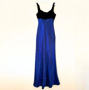 Vintage Y2K Evening Gown Women 6 Black Velvet & Blue Empire Waist Regency Prom - Picture 1 of 12
