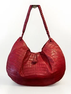 NANCY GONZALEZ $3895 XL Red Genuine Crocodile Hobo Handbag Braided Handle - Picture 1 of 19