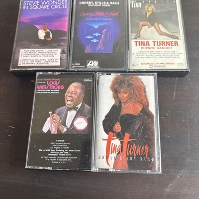 Cassette Tape Lot of 5 Vintage 1980s Tapes Tina Turner, Stevie Wonder, Louis A Foto 1 de 4