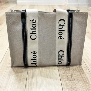 Bolso de Mano Chloe Woody de Lona con Bolso en Bolso Bolsos de Mujer Bolsos de Mano Mediano Usado - Imagen 1 de 15