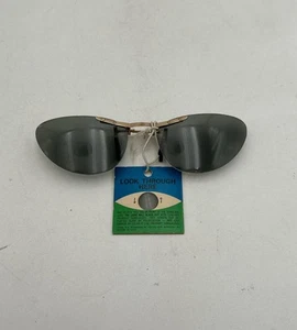 Vintage Cool Ray Polaroid Gold Metal Gray Lens Rimless Clip-On Sunglasses - NOS - Picture 1 of 9