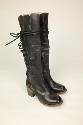 全新 FREEBIRD BY STEVEN 女式尺码 US 6 Carver 棕色皮革花边及膝靴 — 第 1/4 张图片