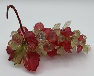 Vintage Acrylic Lucite Faceted Grape Cluster w/ Leaves Yellow & Pink - Picture 1 of 6