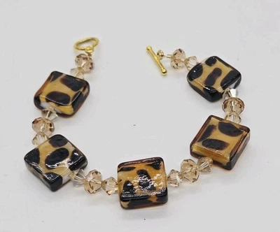 Murano Glass Bracelet Animal print Leopard Multicolored Couture Toggle 7 in - Image 1 of 4