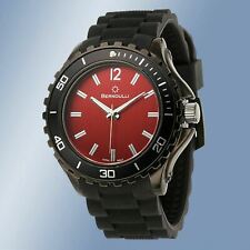 NEW Bernoulli 9801 Men's Griffin Textured Jet Black Silicone Red Dial Watch 48mm