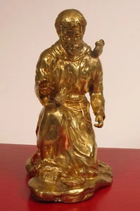 FABULOUS VINTAGE RELIGIOUS BRASS HOLY SCULPTURE SAINT FRANCIS OF ASSISSI SIGNED - Picture 1 of 3