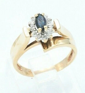 Vintage Estate Diamant & Marquise Saphir Ring 10K Gelbgold - Bild 1 von 5
