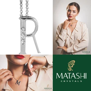 Collar enchapado en rodio Matashi 16" con inicial ""R"" y cristales regalo de Navidad - Imagen 1 de 7