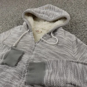 Hollister Hoodie Womens M Gray Heather Sherpa Fleece Sweater Sweatshirt Jacket - Picture 1 of 11