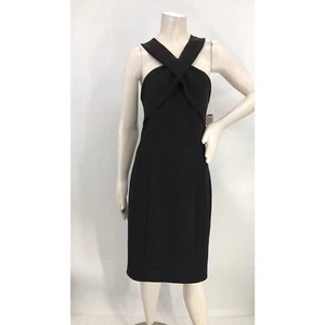 Cynthia Steffe Rich Black V-Neck Sheath Cocktail Dress Size 6 - Picture 1 of 15