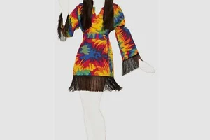 $57 Forum Women's Yellow Hippie Tie Dye Dress Halloween Costume Size 14/16 - Picture 1 of 1