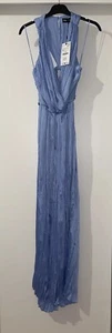 ZARA MONO AZUL EFECTO ARRUGADO ARRUGADO ARRUGADO SIN MANGAS SATINADO CON NUDO TALLA M NUEVO - Imagen 1 de 9