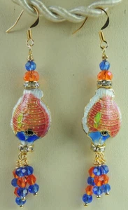 CLOISONNE Fish Earrings with Orange & Blue Crystal HANDCRAFTED - Picture 1 of 2