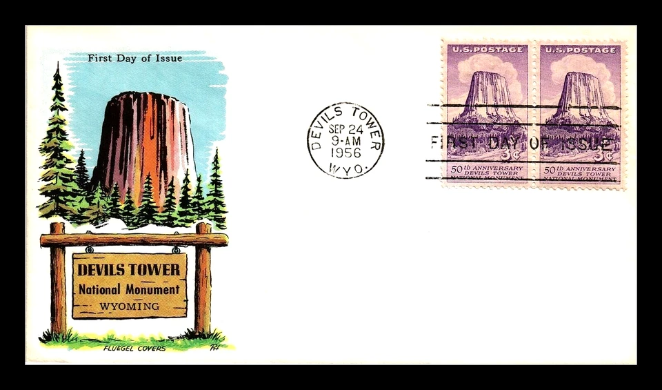 1084 3c Stamp (1956) THE DEVILS TOWER FDC FROM CAPTAIN HERMAN FLUEGEL !!! - Image 1 of 1