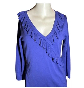 August Silk Royal Blue Criss Cross Rüschen Wickel Seide 3/4 Ärmel Bluse Gr. M Neu mit Etikett - Bild 1 von 11