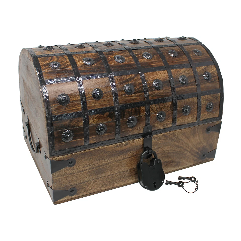 Nautical Cove Pirate Treasure Chest with Iron Lock and Skeleton Key - Wood Box - Image 1 of 4