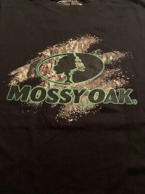 L Men’s Mossy Oak Black Long Sleeve W/Green Logo Tee Warm Cotten Blend NWT -M2 - Изображение 1 из 4
