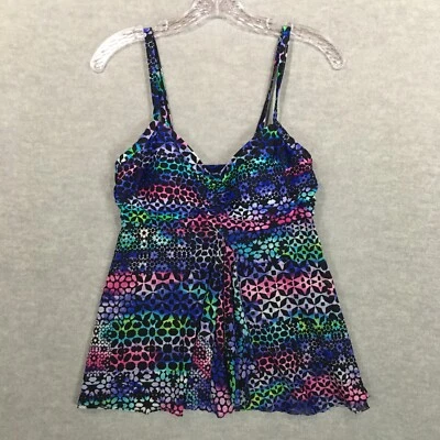 Studio by Christina 8D Tankini Swim Top Purple Pink Black Green Pleated Trapeze - Image 1 of 4