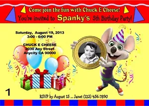 CHUCK E CHEESE CUSTOM PRINTABLE BIRTHDAY PARTY INVITATION & FREE THANK U CARD - Picture 1 of 8