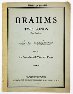 Brahms Two Songs Zwei Gesange OP. 91 For Contralto With Viola & Piano Song Book - Picture 1 of 3